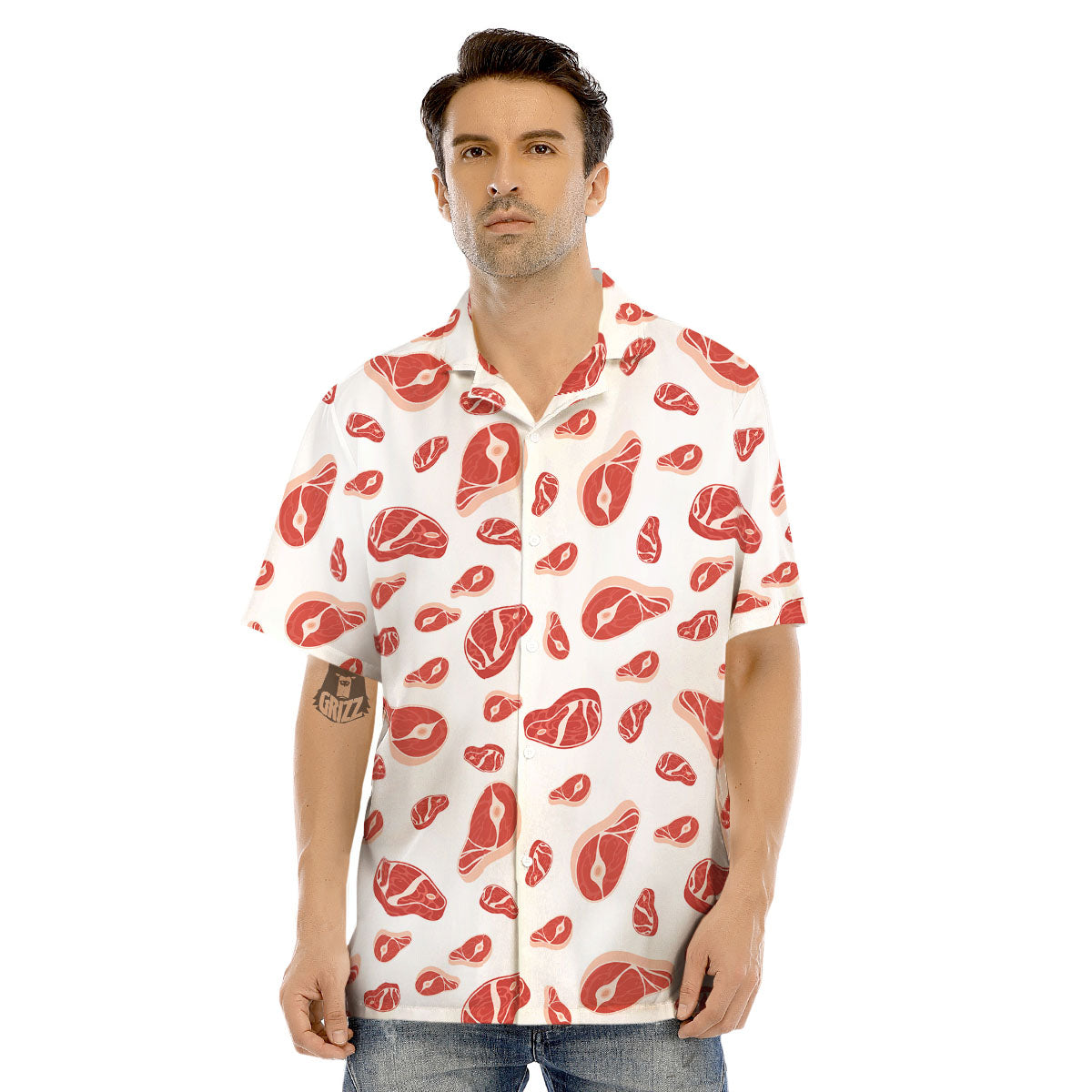 Meat Red Print Pattern Men's Hawaiian Shirt-grizzshop