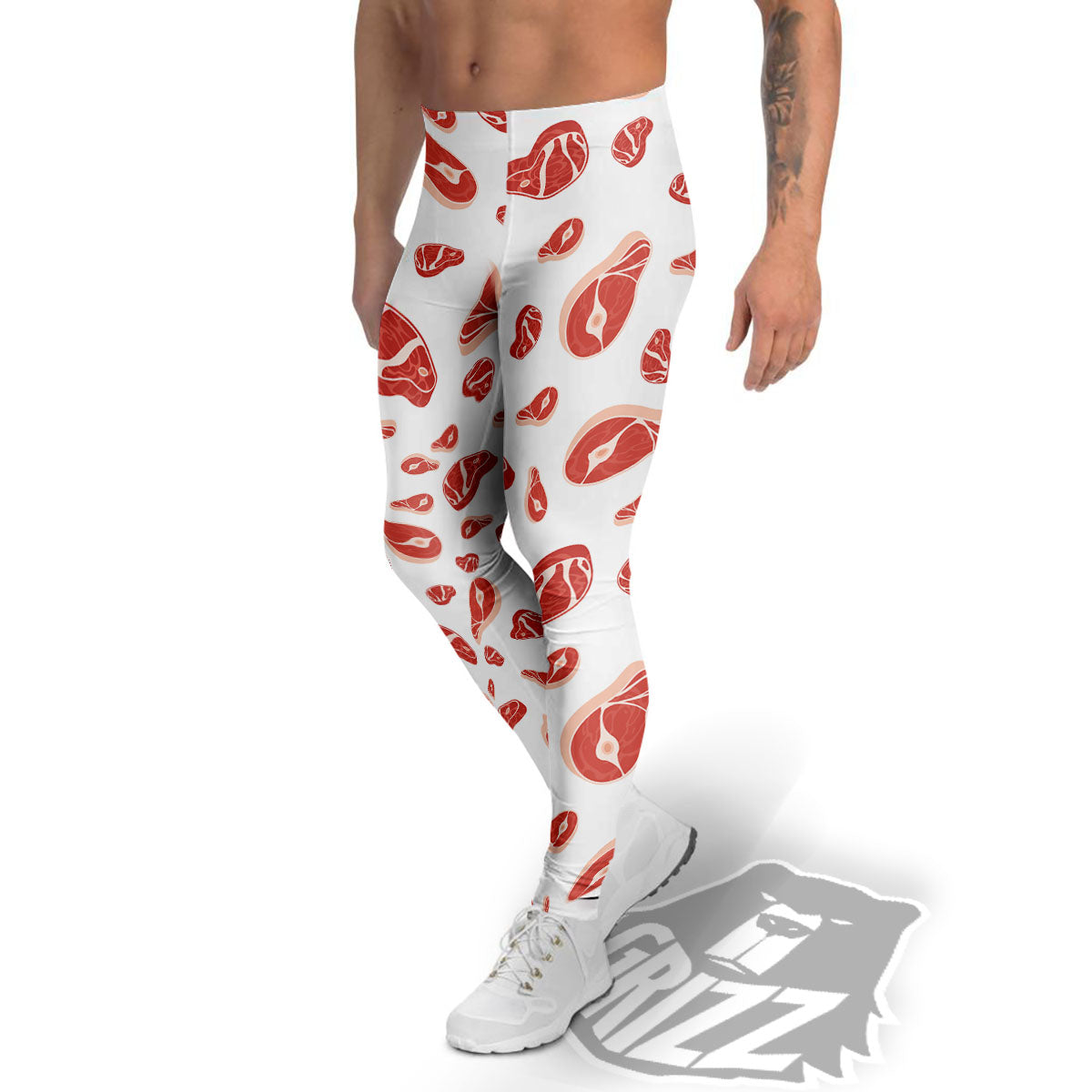 Meat Red Print Pattern Men's Leggings-grizzshop