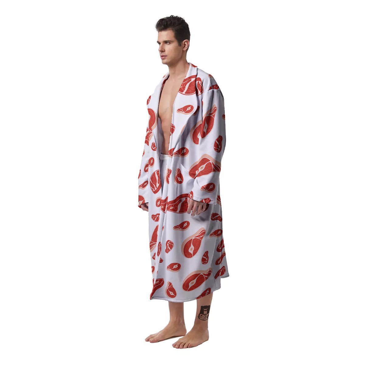 Meat Red Print Pattern Men's Robe-grizzshop
