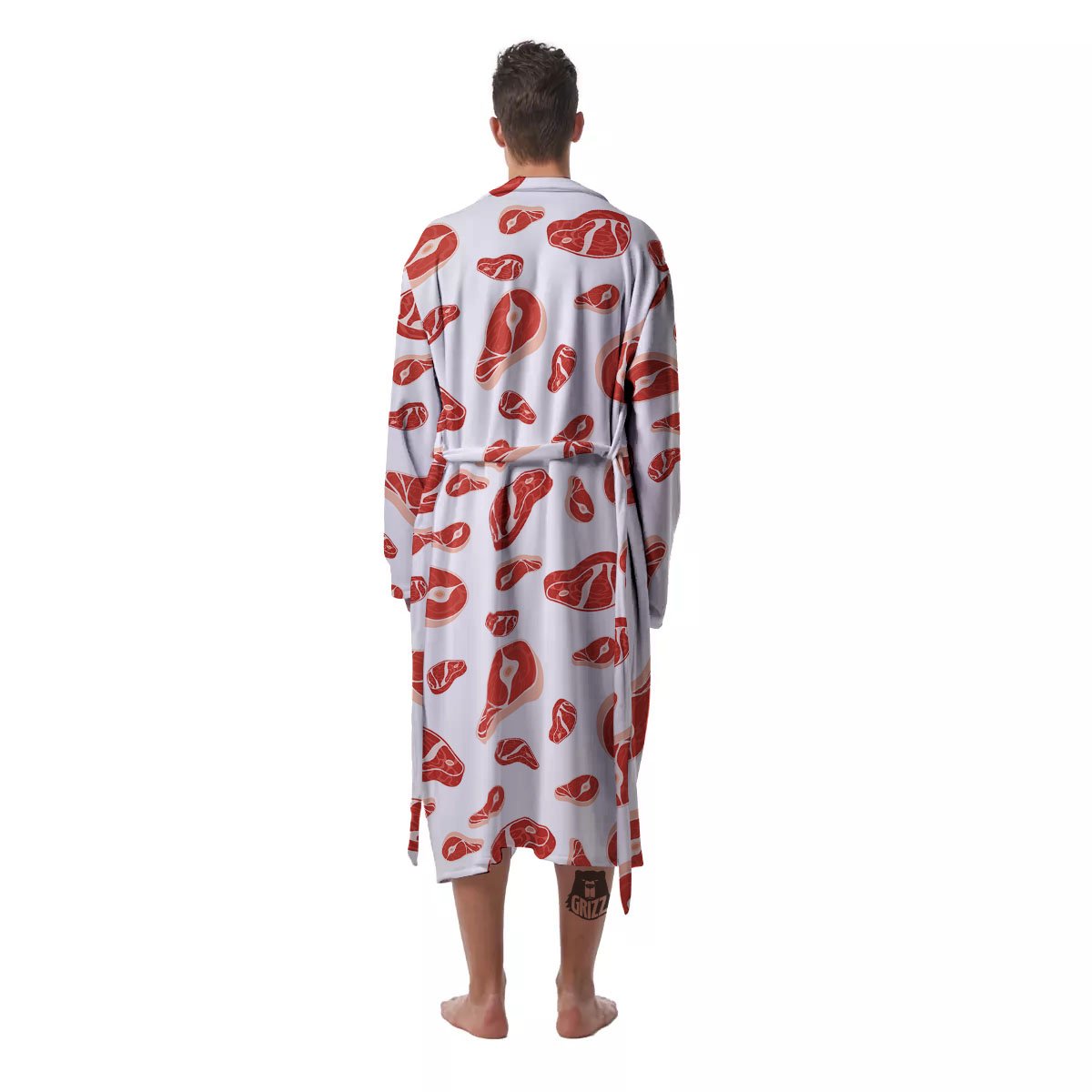 Meat Red Print Pattern Men's Robe-grizzshop