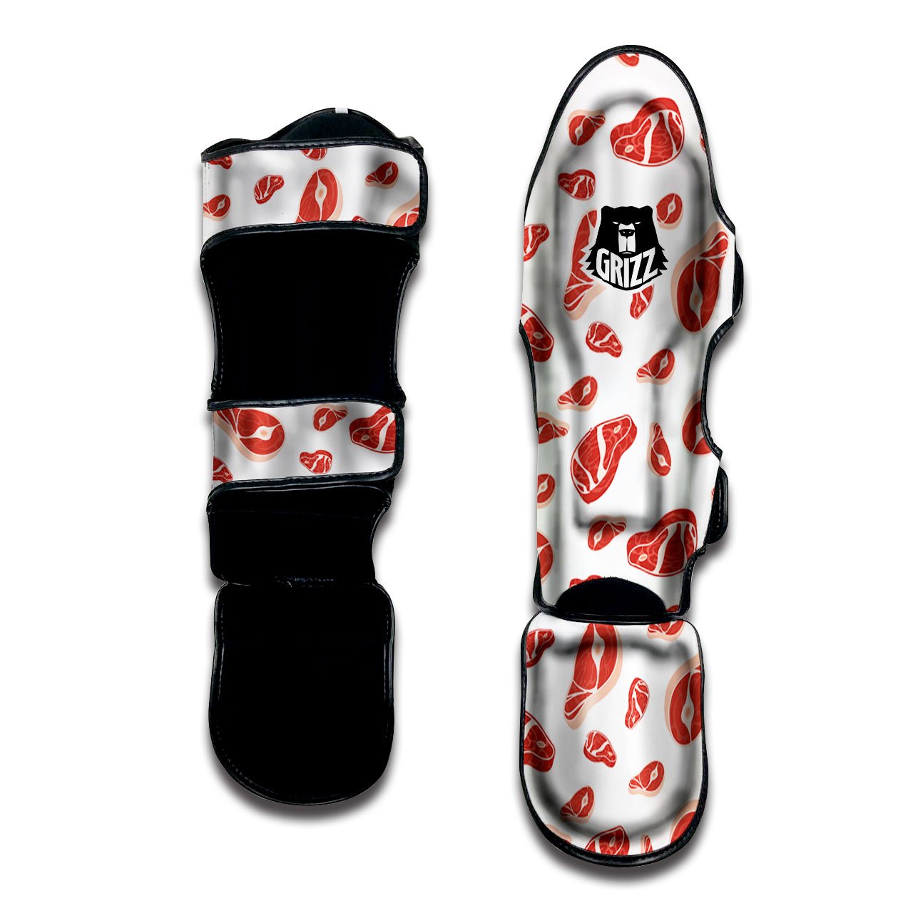 Meat Red Print Pattern Muay Thai Shin Guards-grizzshop