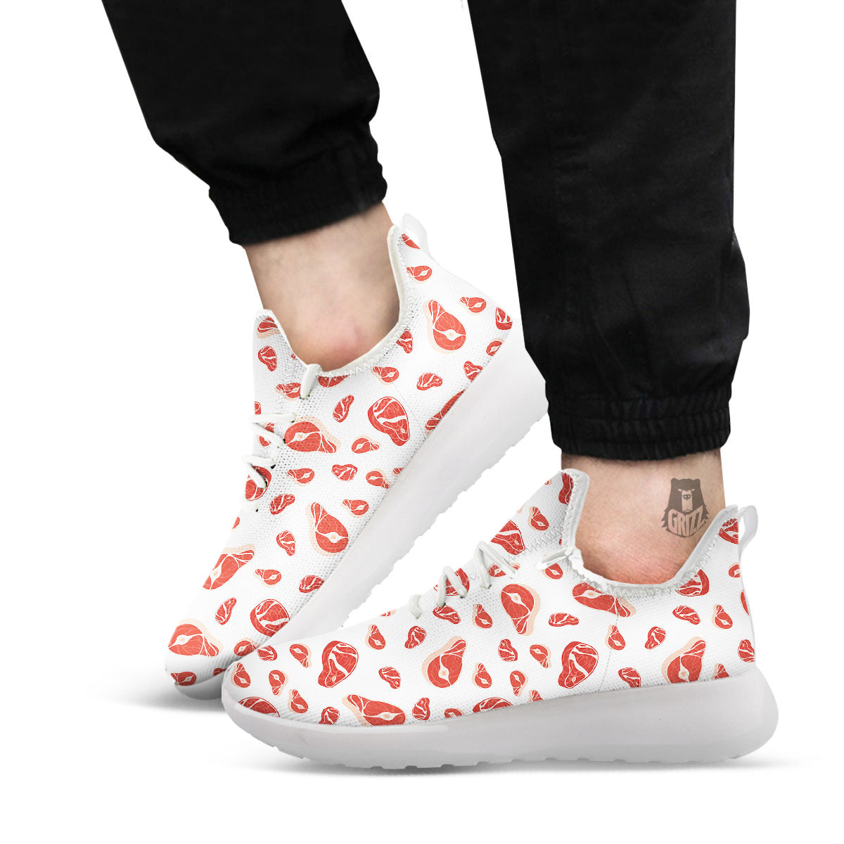 Meat Red Print Pattern White Athletic Shoes-grizzshop