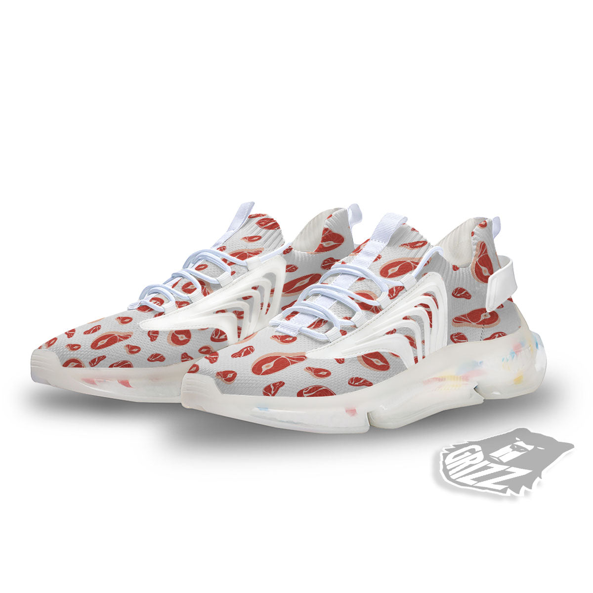 Meat Red Print Pattern White Gym Shoes-grizzshop