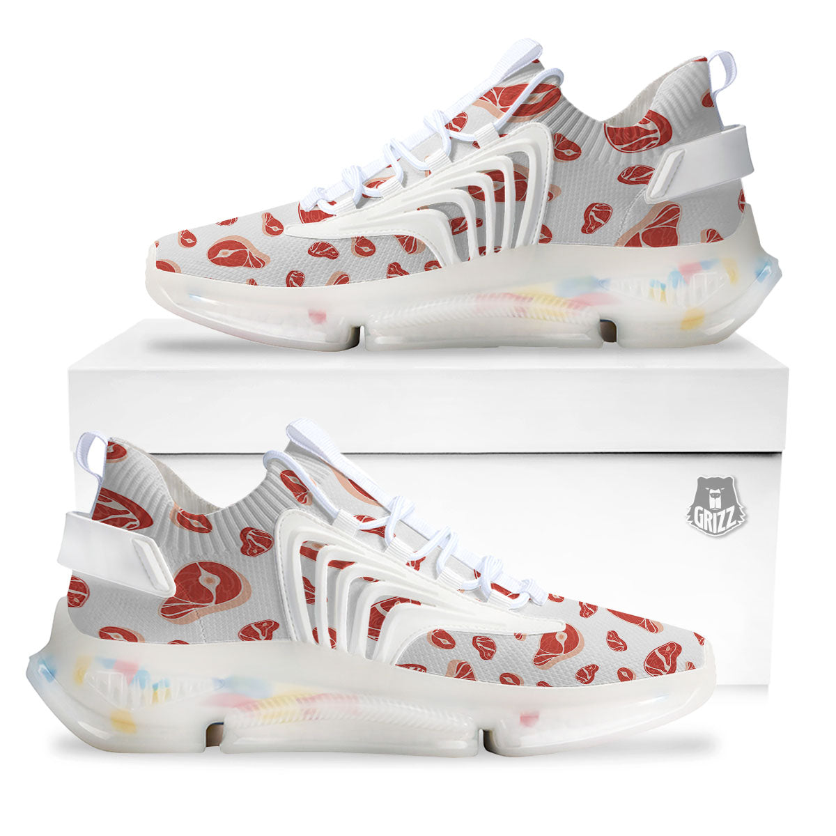 Meat Red Print Pattern White Gym Shoes-grizzshop