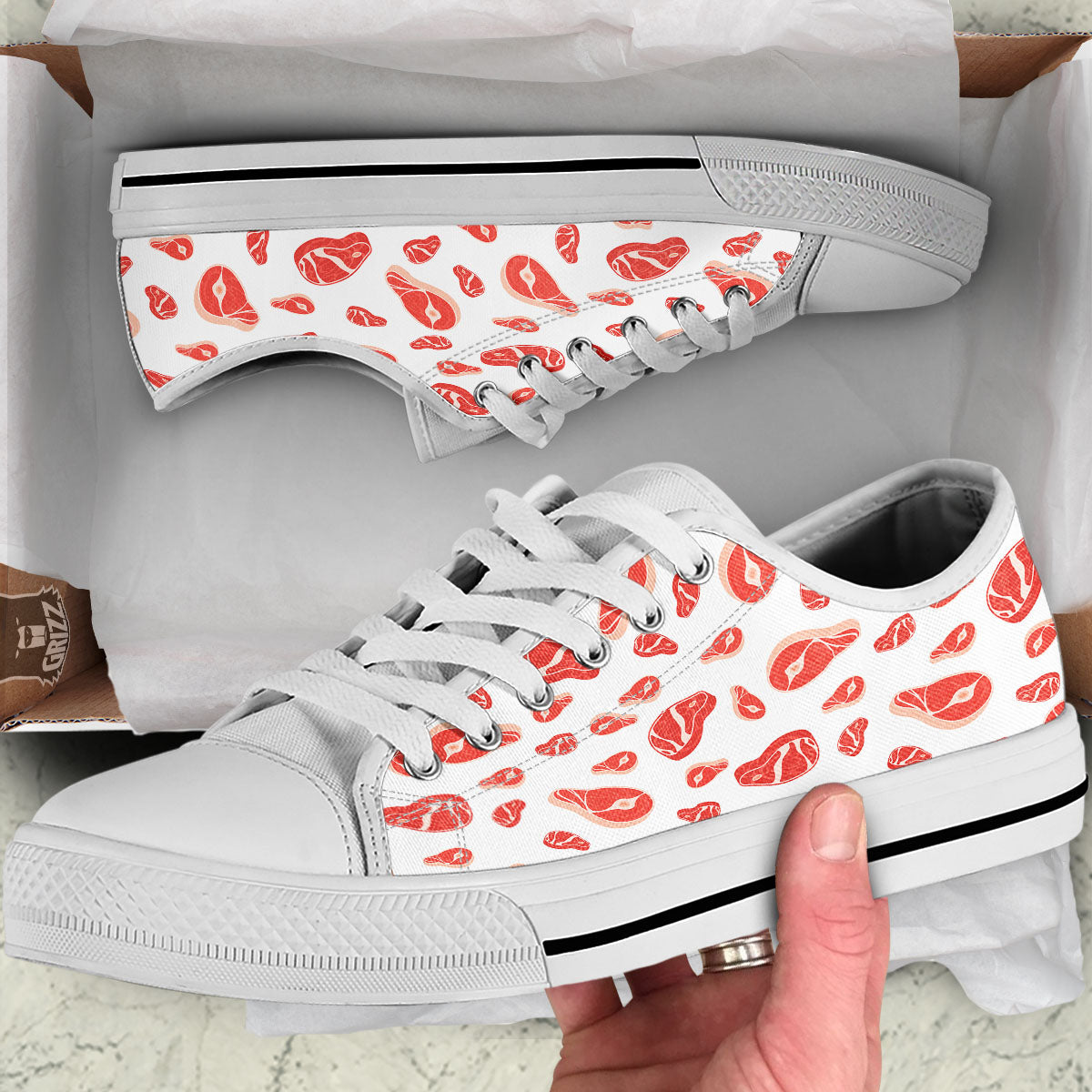 Meat Red Print Pattern White Low Top Shoes-grizzshop