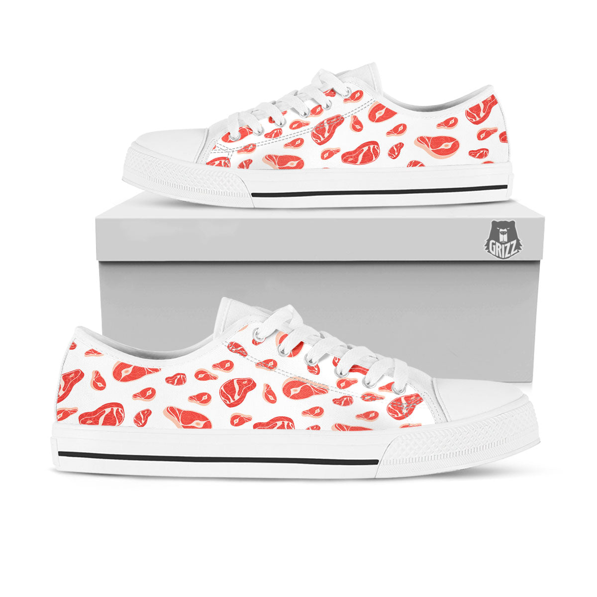 Meat Red Print Pattern White Low Top Shoes-grizzshop