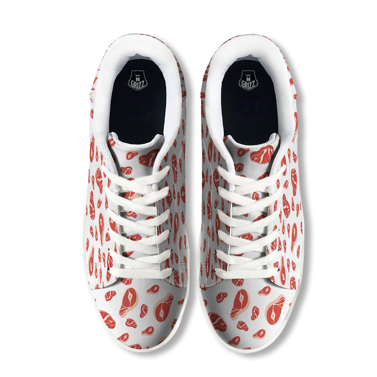 Meat Red Print Pattern White Low Top Sneakers-grizzshop