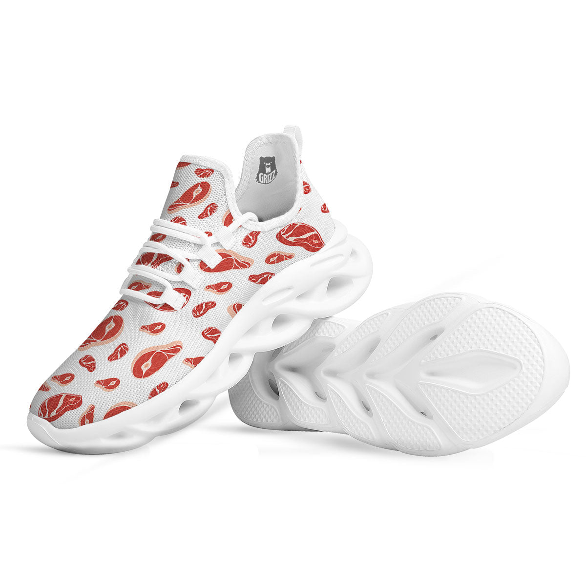 Meat Red Print Pattern White Running Shoes-grizzshop