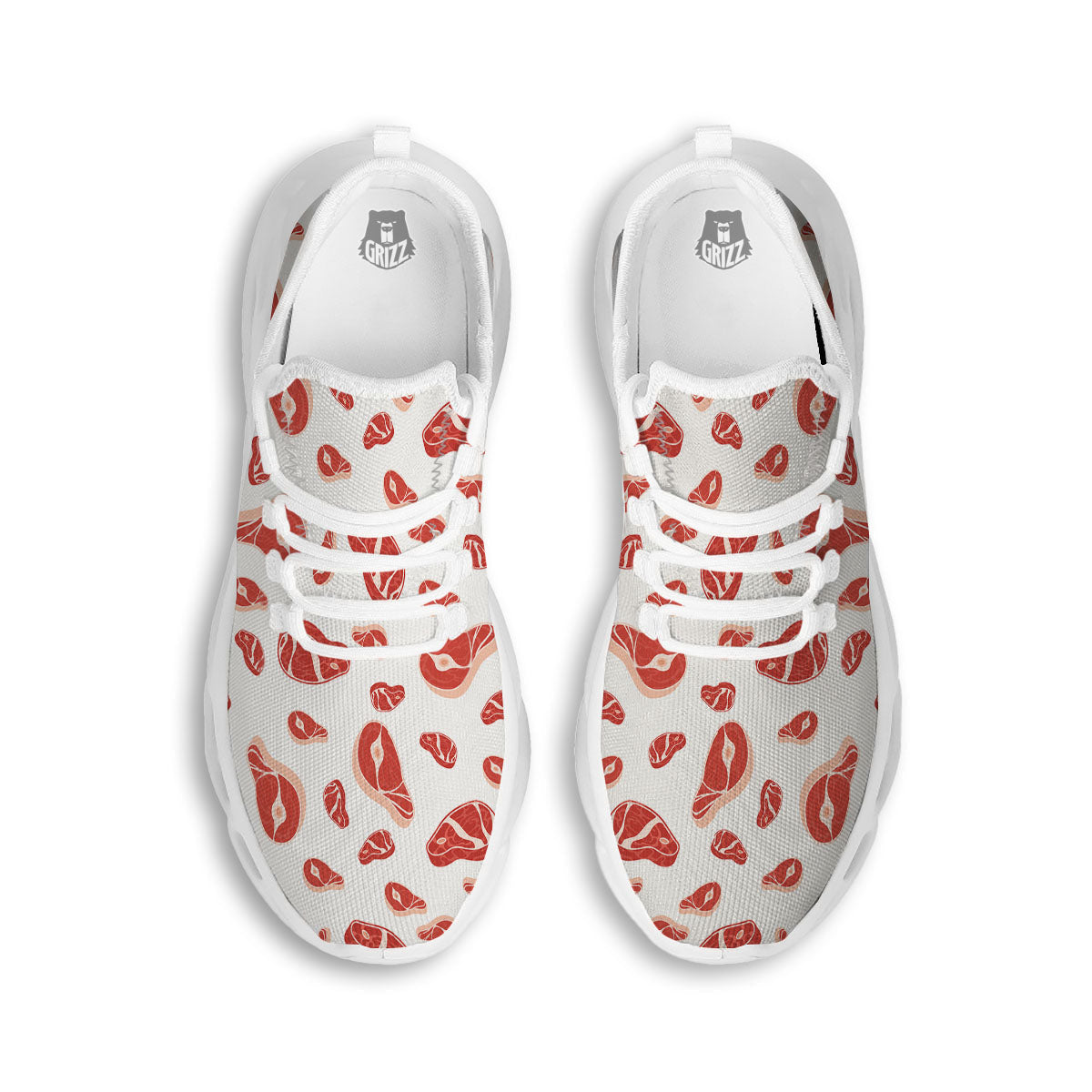 Meat Red Print Pattern White Running Shoes-grizzshop