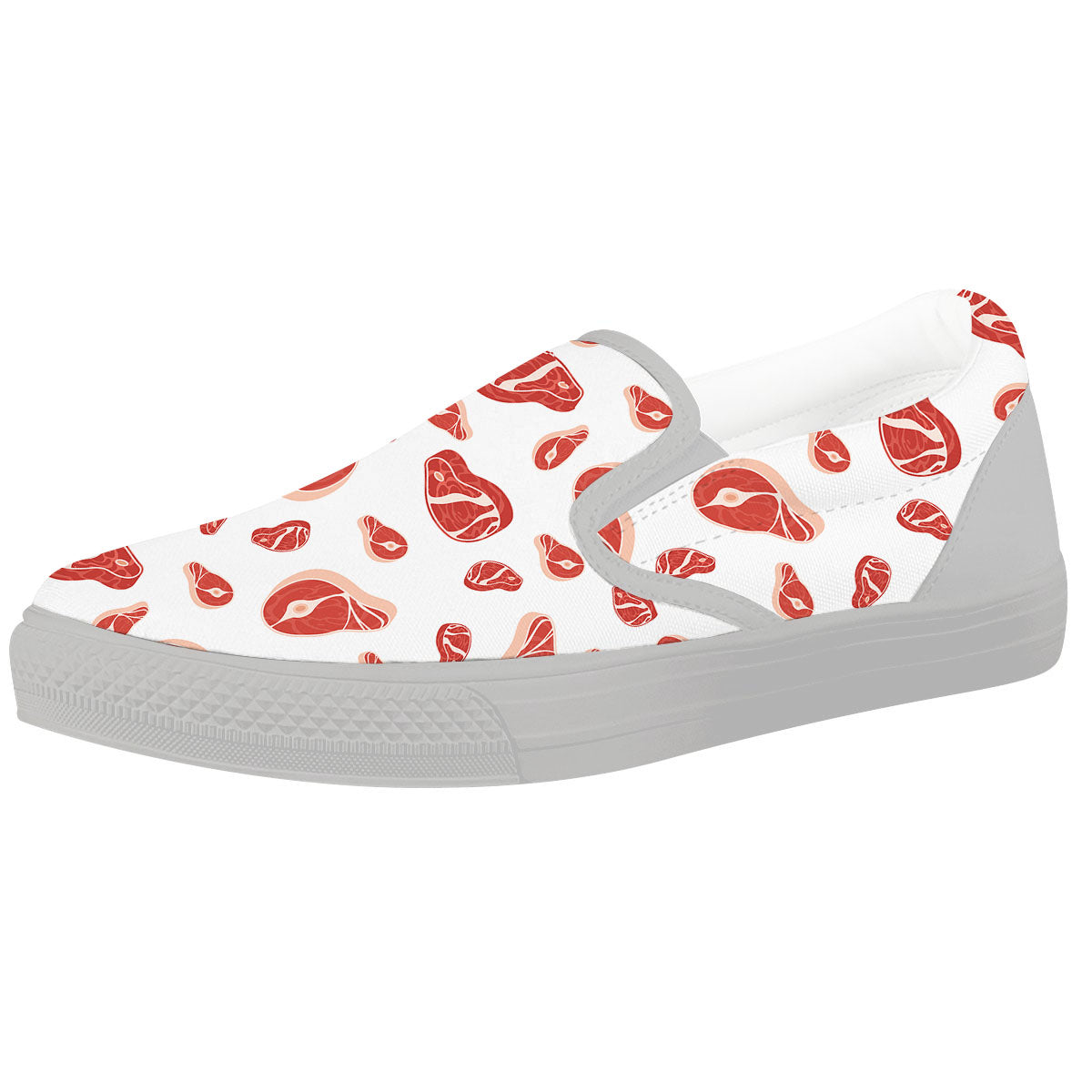 Meat Red Print Pattern White Slip On Shoes-grizzshop