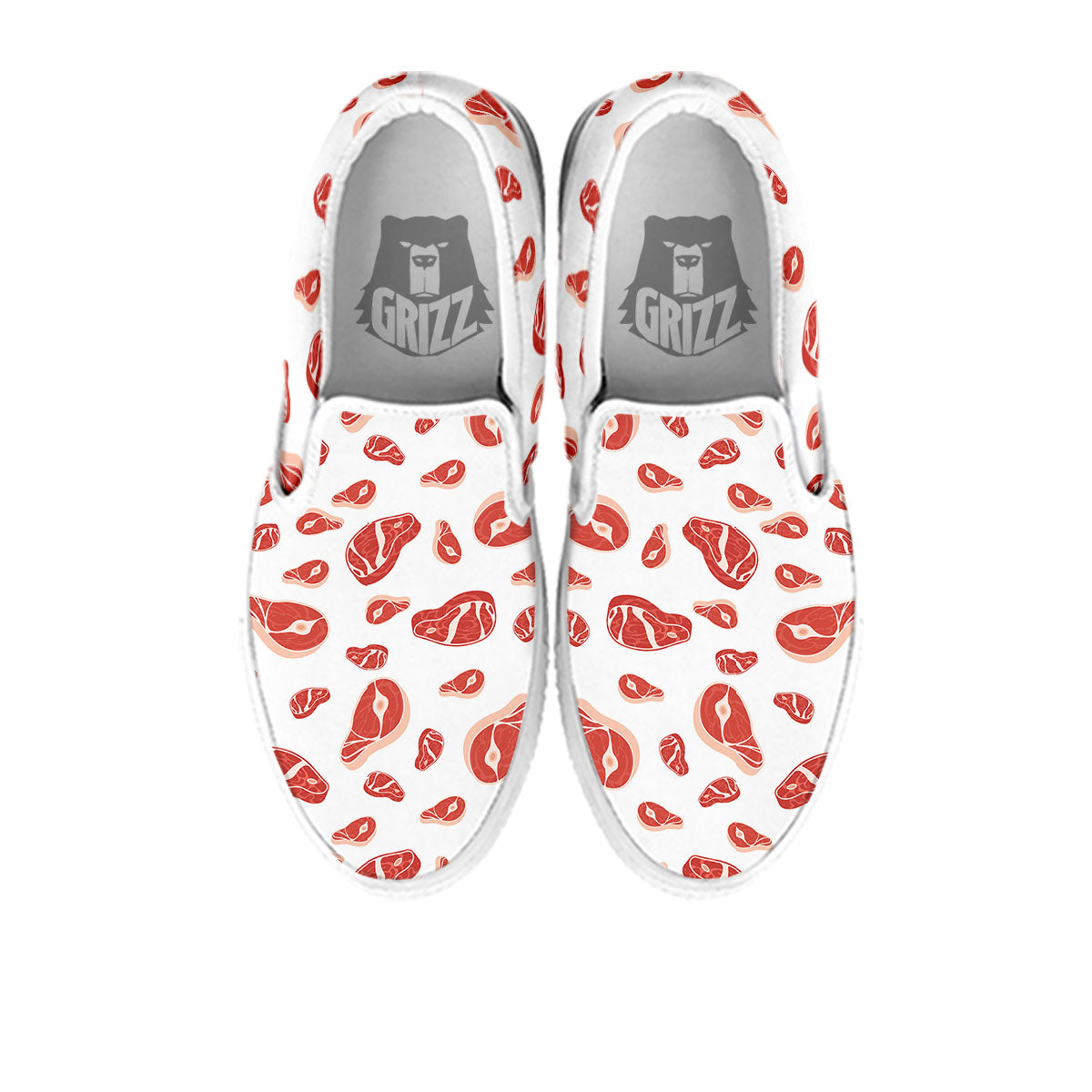 Meat Red Print Pattern White Slip On Shoes-grizzshop
