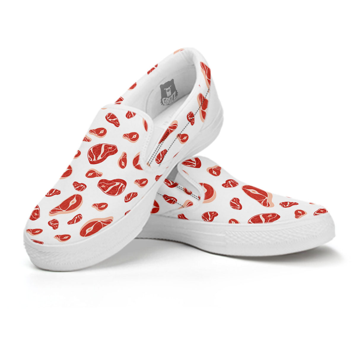 Meat Red Print Pattern White Slip On Shoes-grizzshop