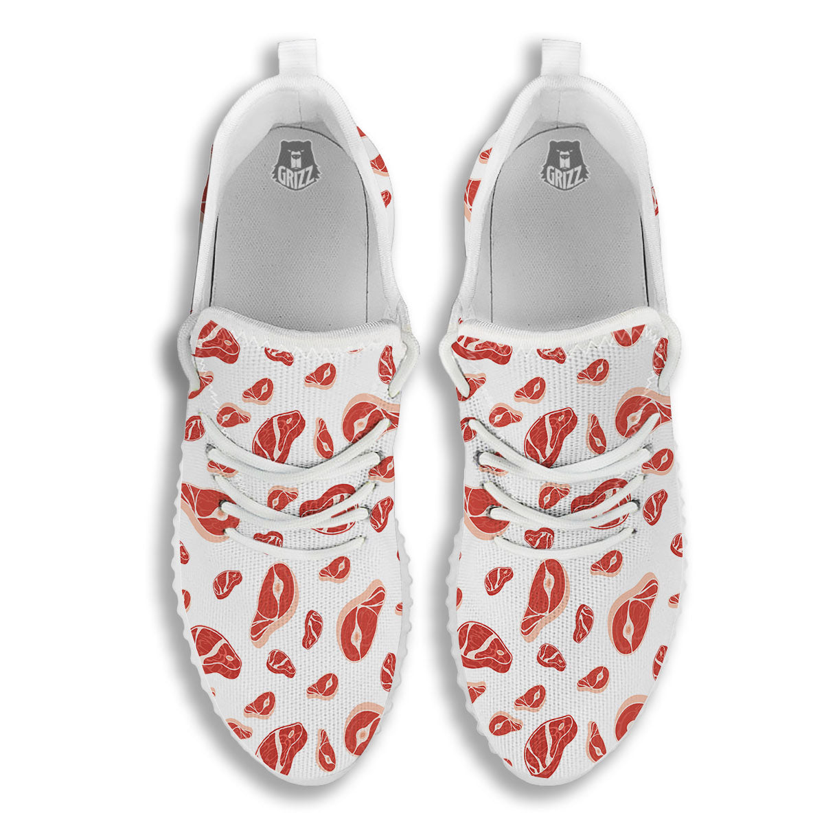 Meat Red Print Pattern White Walking Shoes-grizzshop