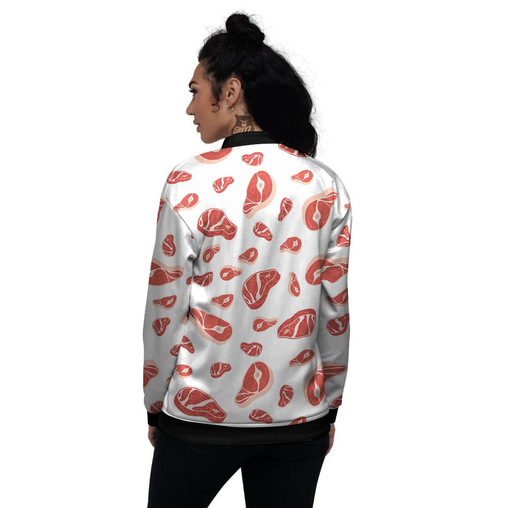 Meat Red Print Pattern Women's Bomber Jacket-grizzshop