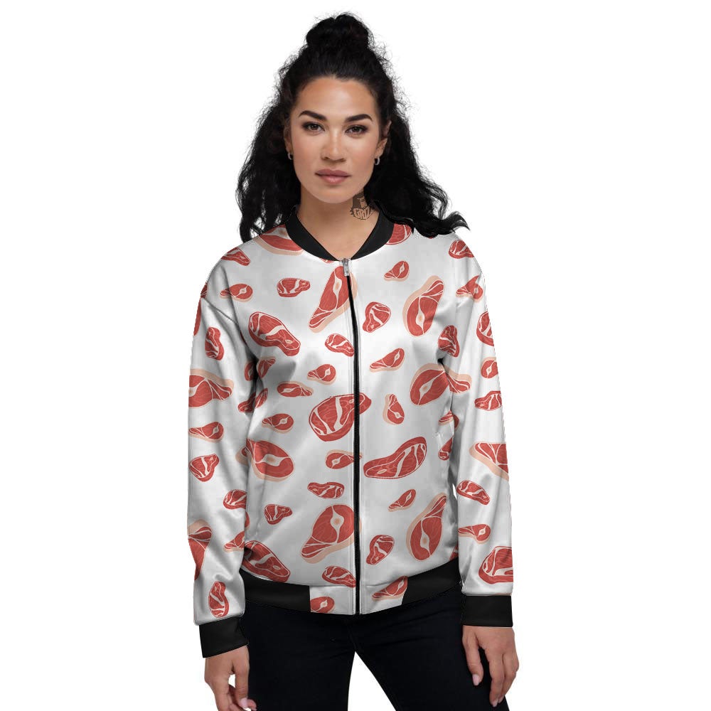 Meat Red Print Pattern Women's Bomber Jacket-grizzshop