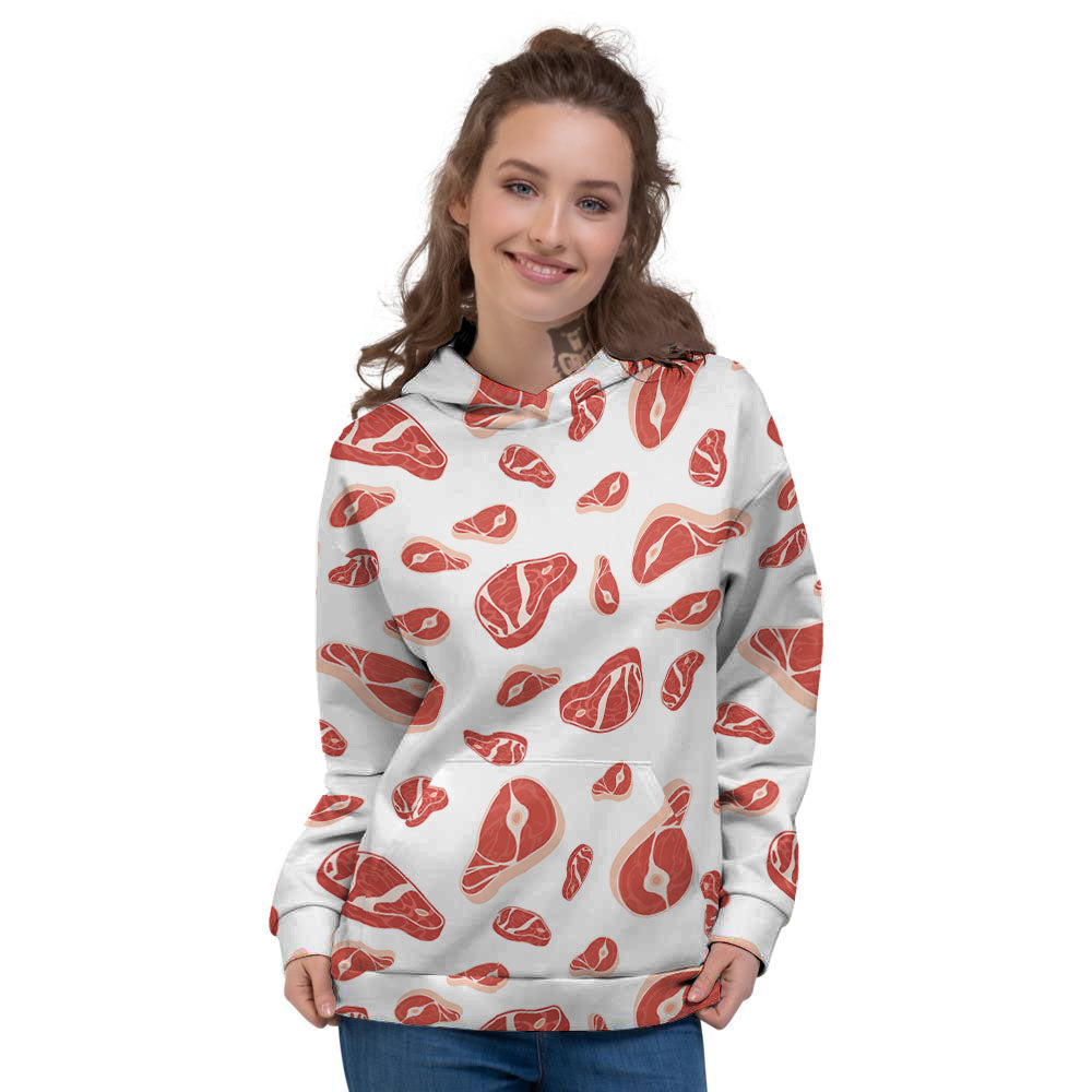 Meat Red Print Pattern Women's Hoodie-grizzshop