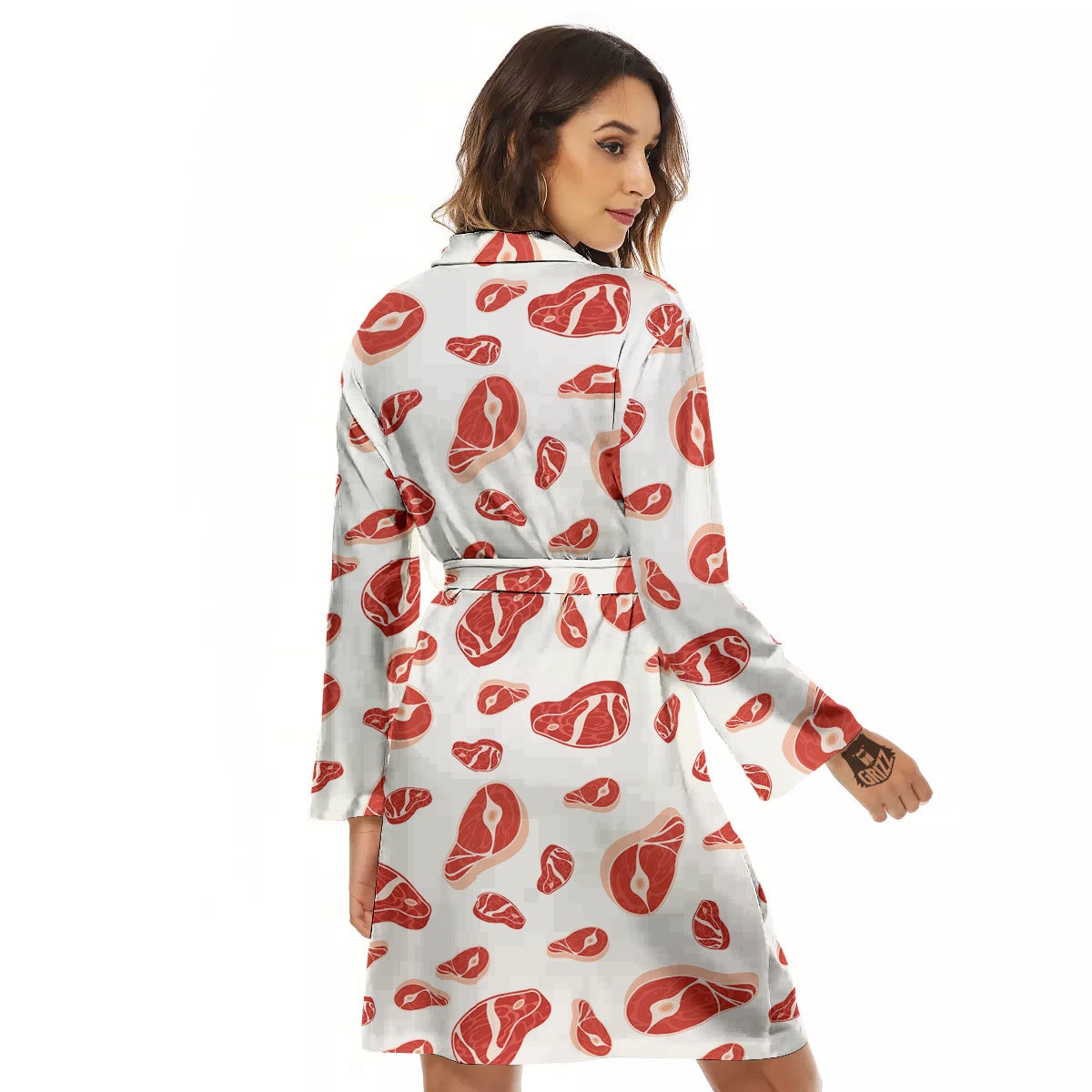 Meat Red Print Pattern Women's Robe-grizzshop