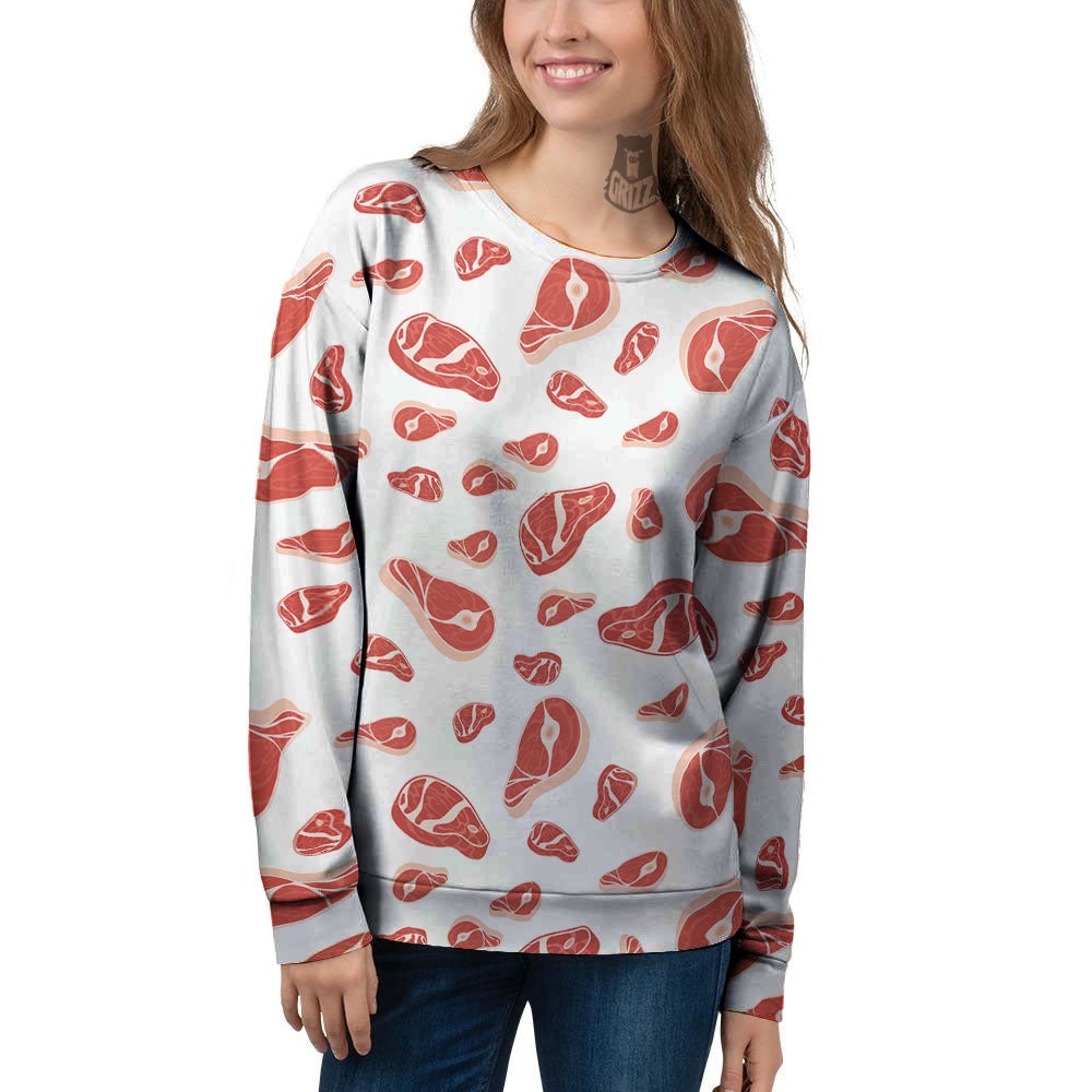 Meat Red Print Pattern Women's Sweatshirt-grizzshop