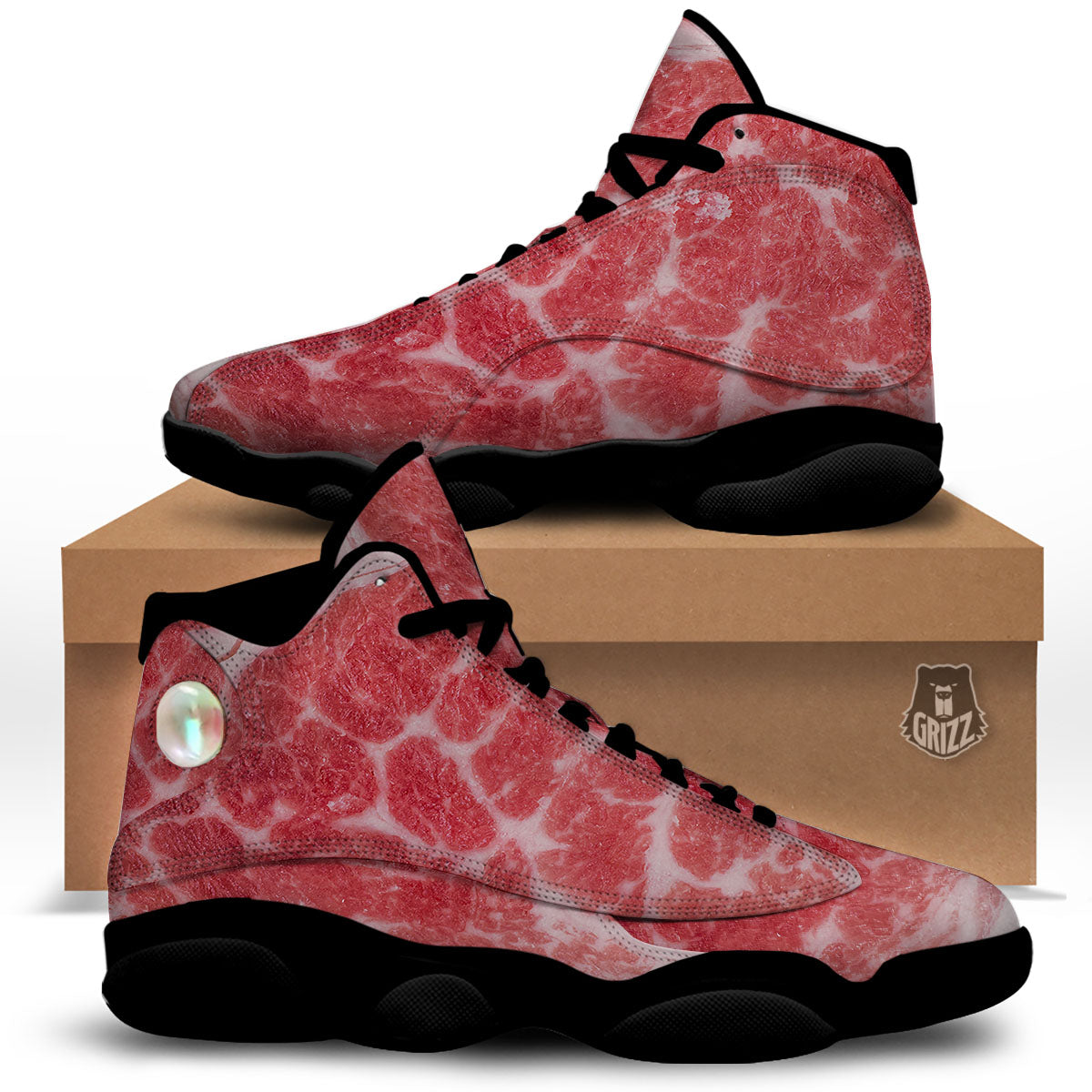 Meat Wagyu Beef Print Black Basketball Shoes-grizzshop
