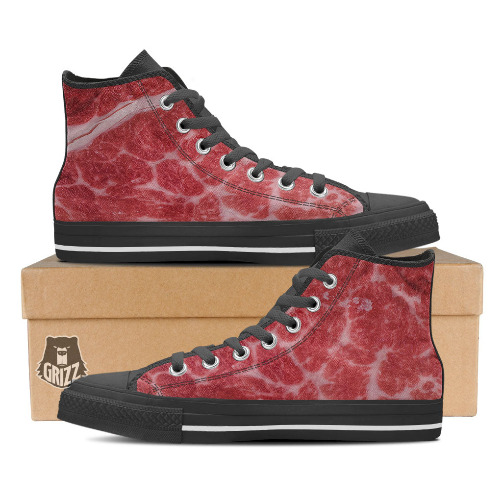 Meat Wagyu Beef Print Black High Top Shoes-grizzshop