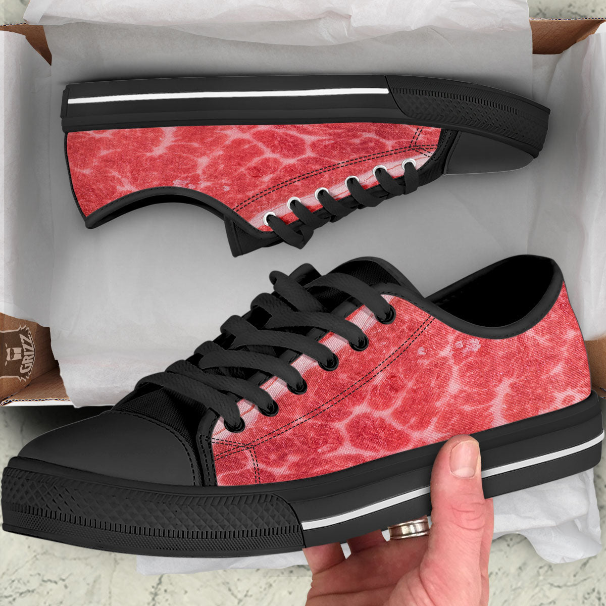 Meat Wagyu Beef Print Black Low Top Shoes-grizzshop