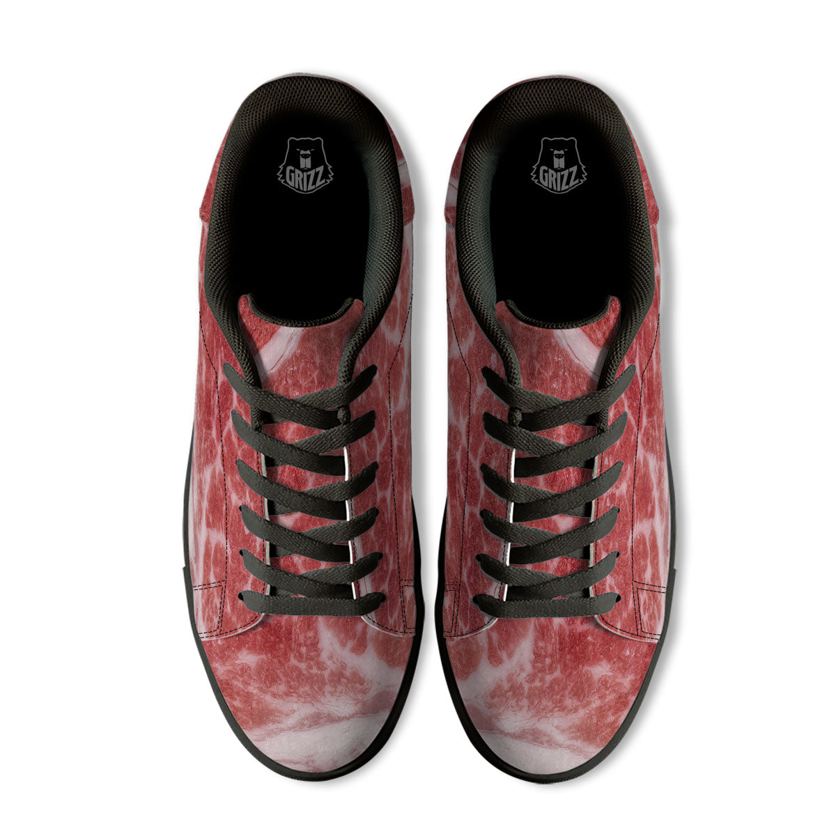 Meat Wagyu Beef Print Black Low Top Sneakers-grizzshop