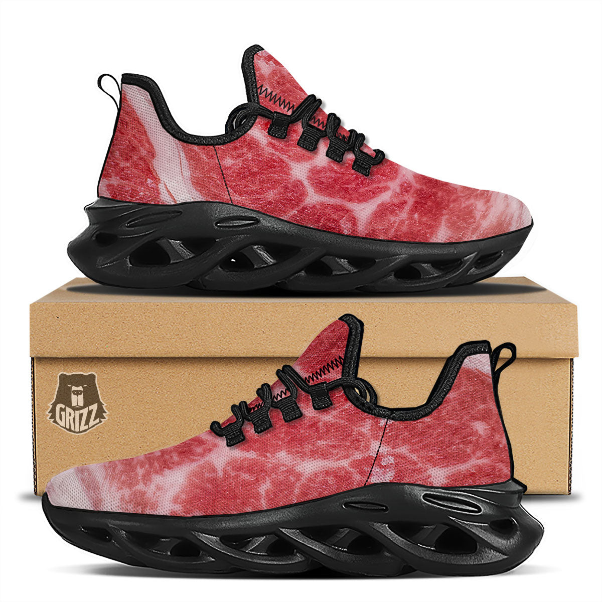 Meat Wagyu Beef Print Black Running Shoes-grizzshop