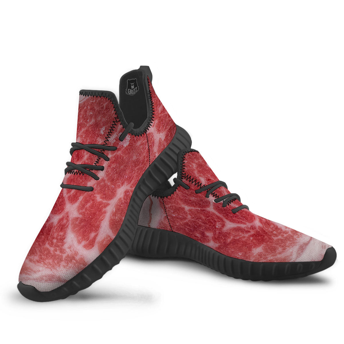 Meat Wagyu Beef Print Black Walking Shoes-grizzshop