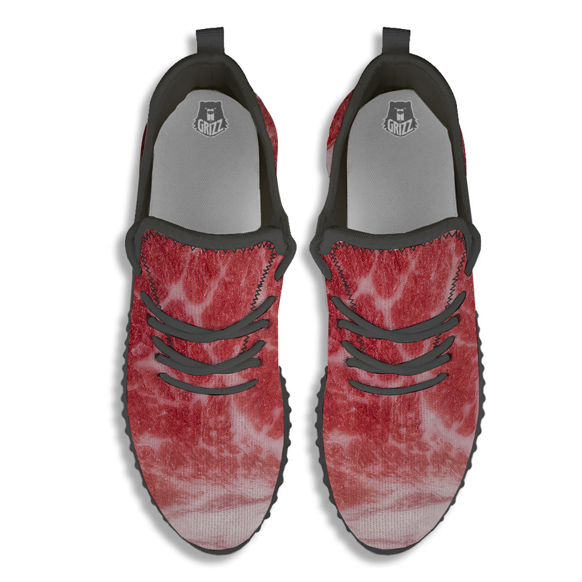 Meat Wagyu Beef Print Black Walking Shoes-grizzshop