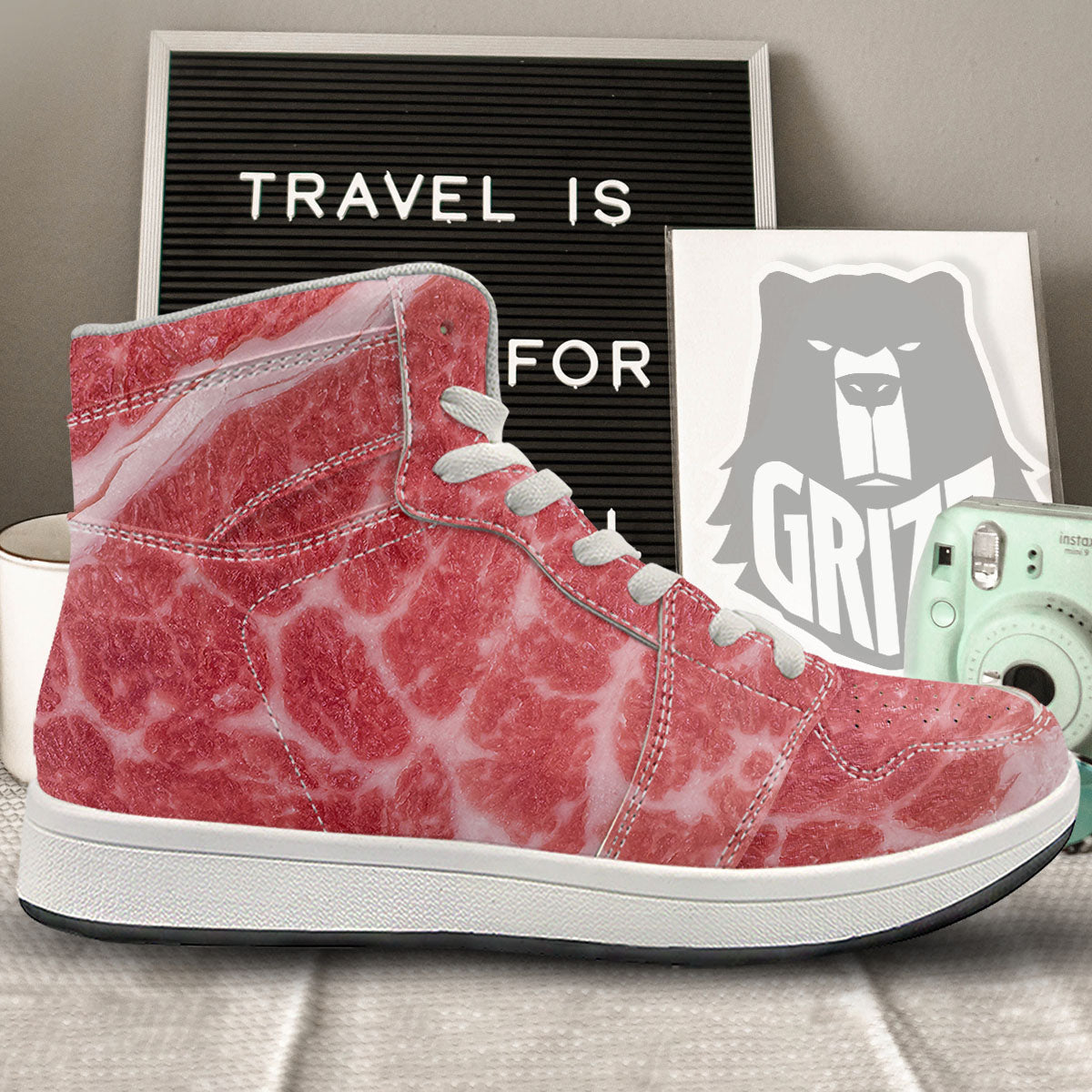 Meat Wagyu Beef Print High Top Sneakers-grizzshop