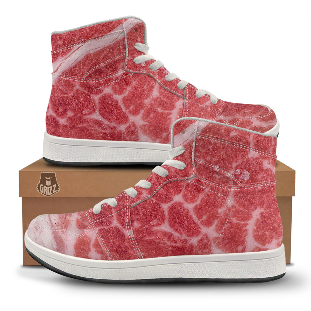 Meat Wagyu Beef Print High Top Sneakers-grizzshop