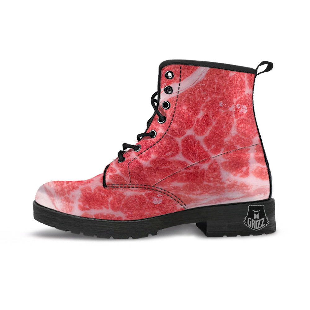 Meat Wagyu Beef Print Leather Boots-grizzshop