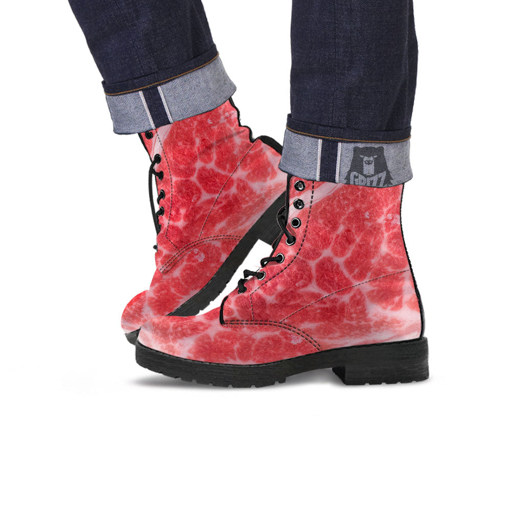 Meat Wagyu Beef Print Leather Boots-grizzshop