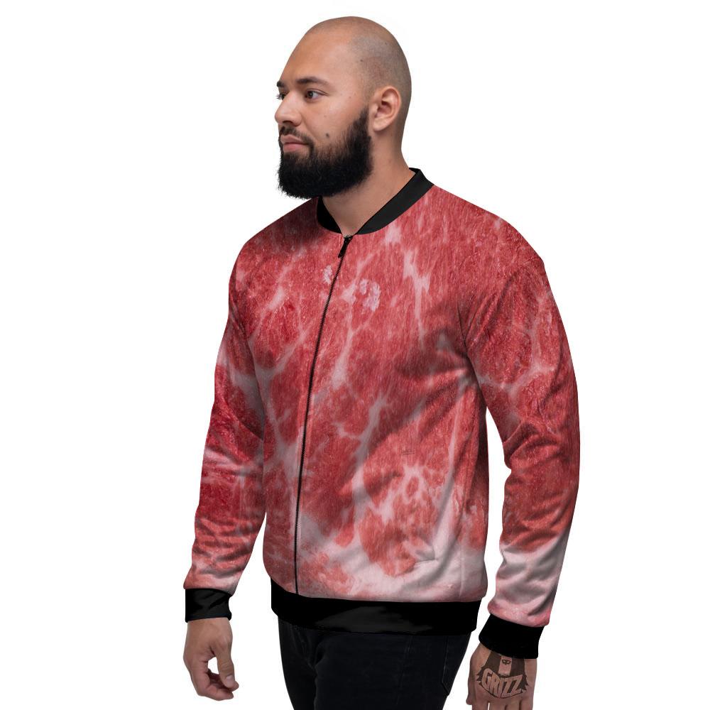 Meat Wagyu Beef Print Men's Bomber Jacket-grizzshop