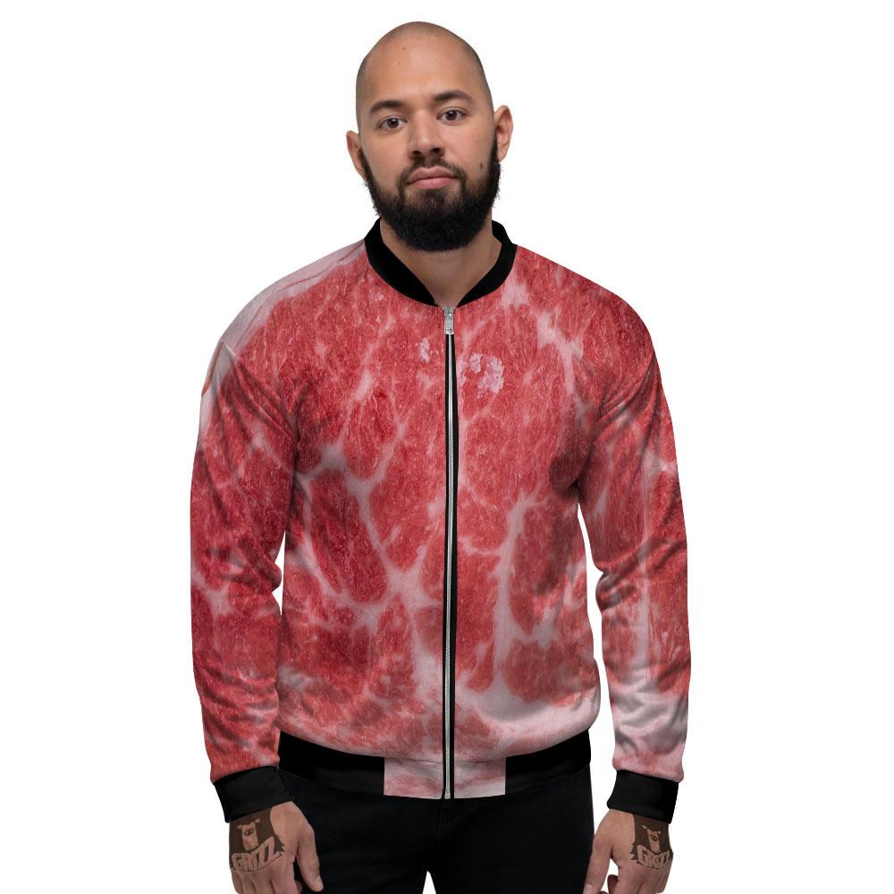 Meat Wagyu Beef Print Men's Bomber Jacket-grizzshop