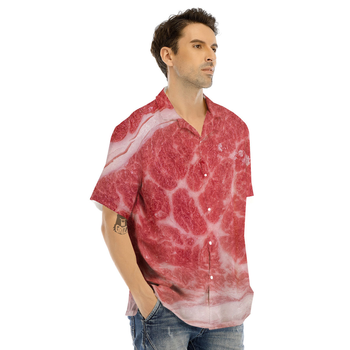 Meat Wagyu Beef Print Men's Hawaiian Shirt-grizzshop