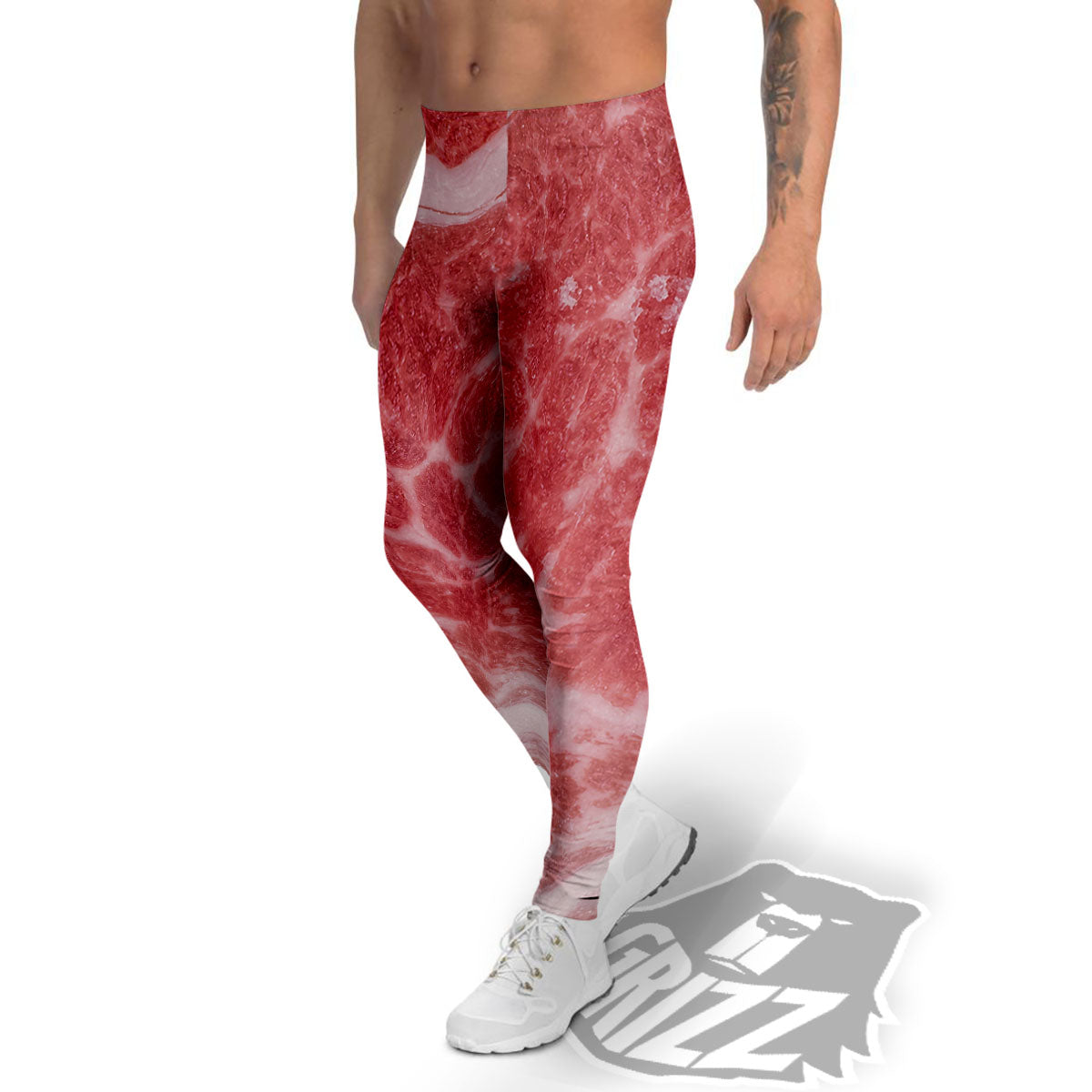 Meat Wagyu Beef Print Men's Leggings-grizzshop