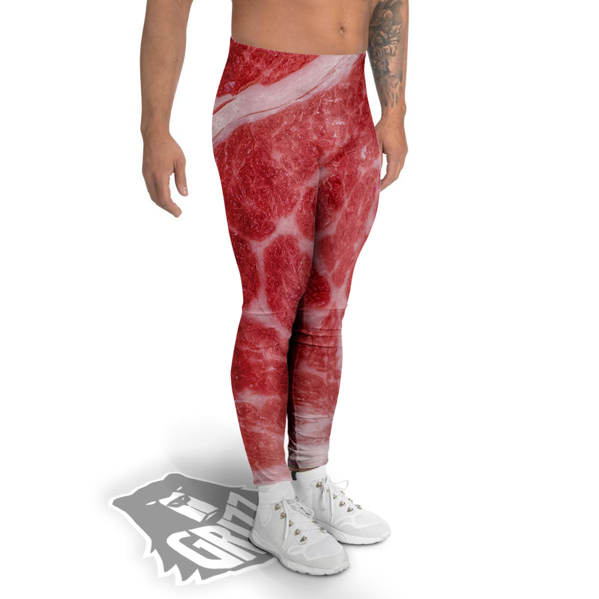 Meat Wagyu Beef Print Men's Leggings-grizzshop