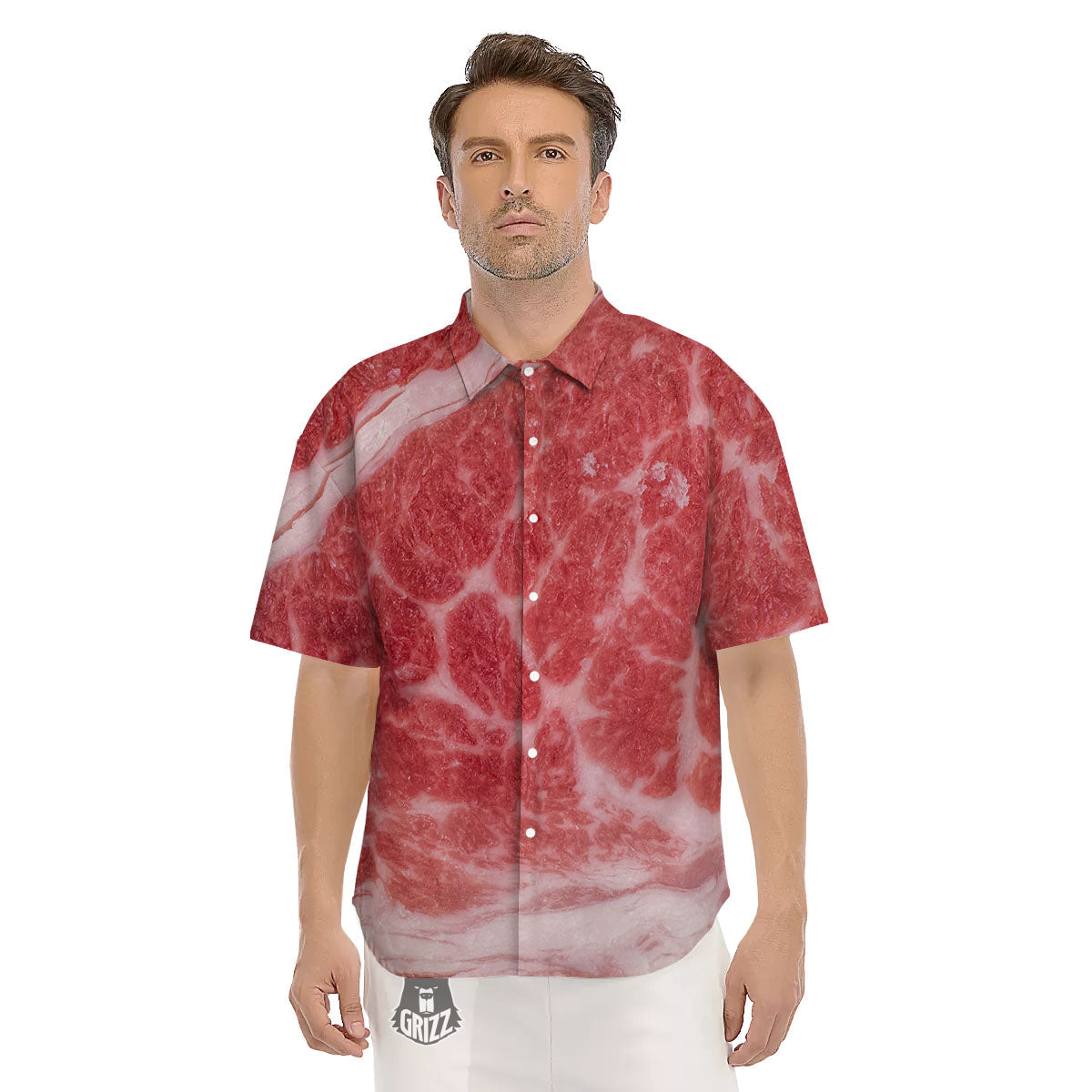 Meat Wagyu Beef Print Men's Short Sleeve Shirts-grizzshop