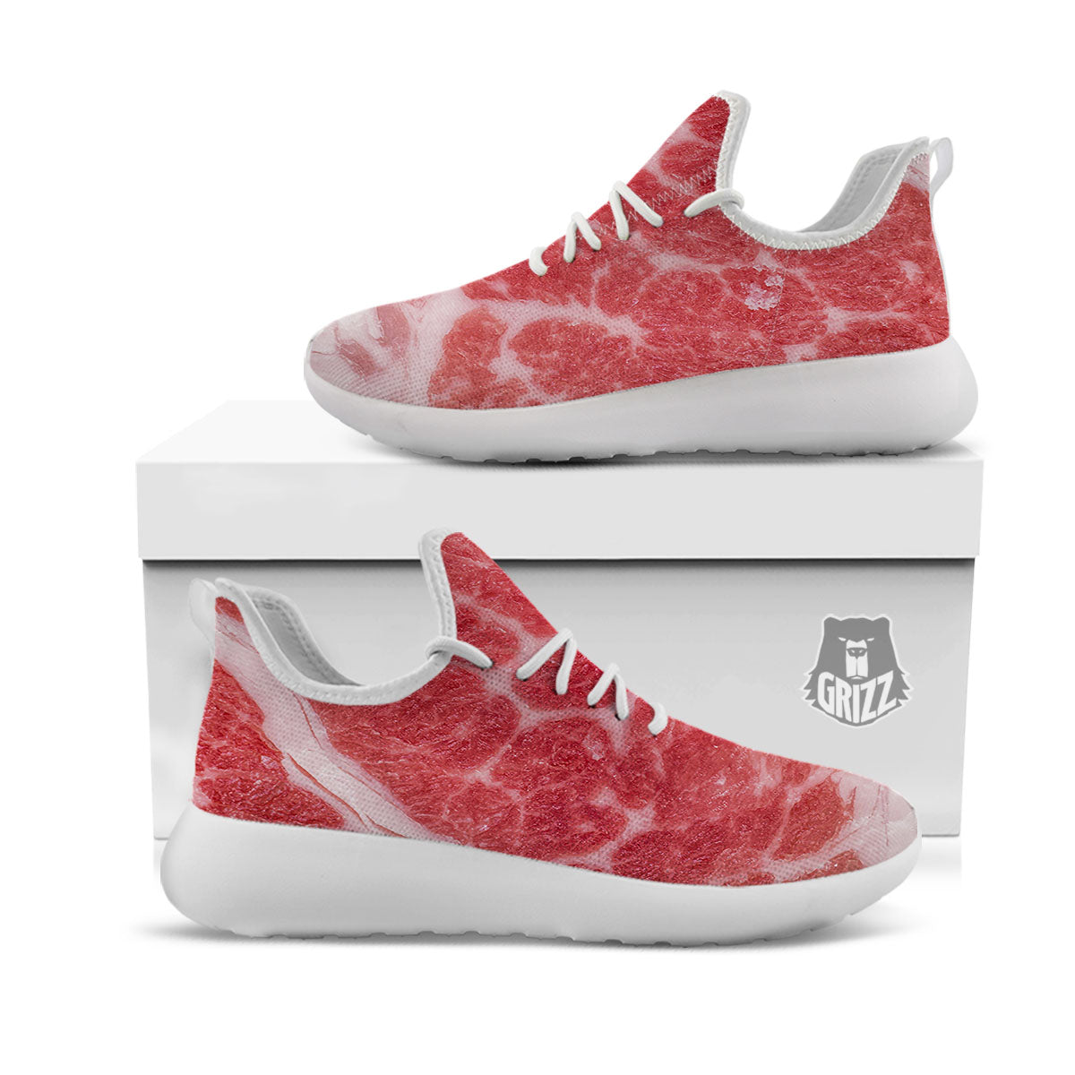 Meat Wagyu Beef Print White Athletic Shoes-grizzshop