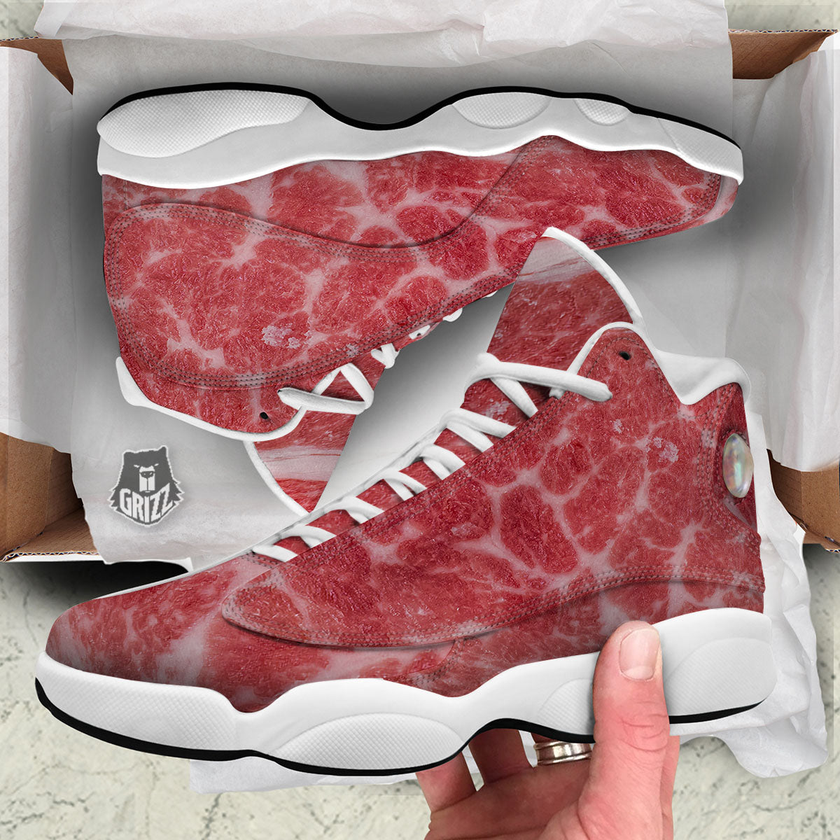 Meat Wagyu Beef Print White Basketball Shoes-grizzshop