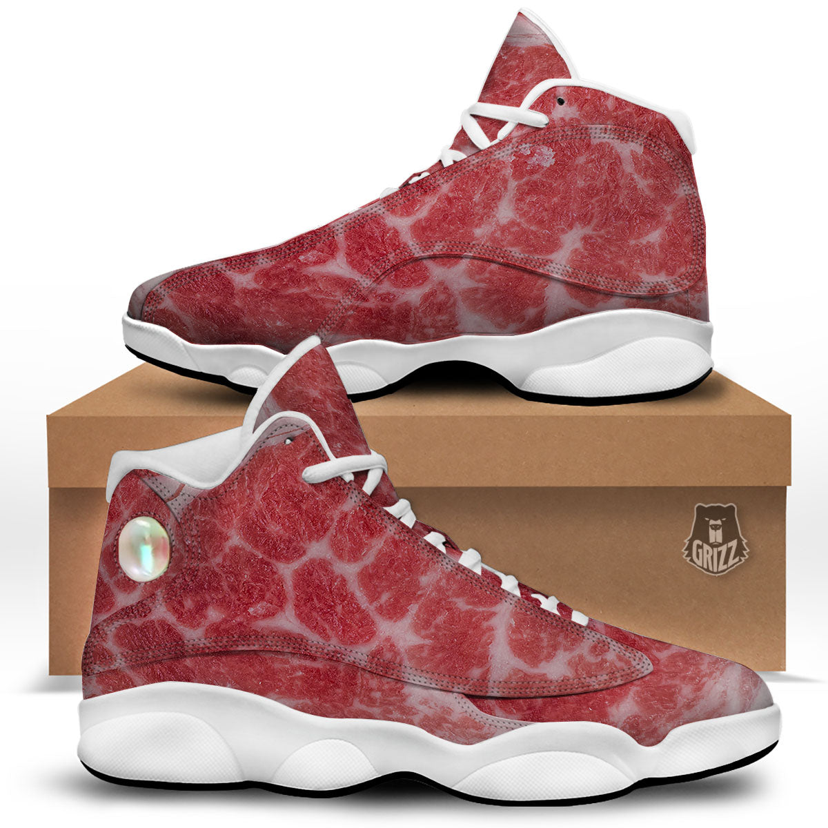Meat Wagyu Beef Print White Basketball Shoes-grizzshop