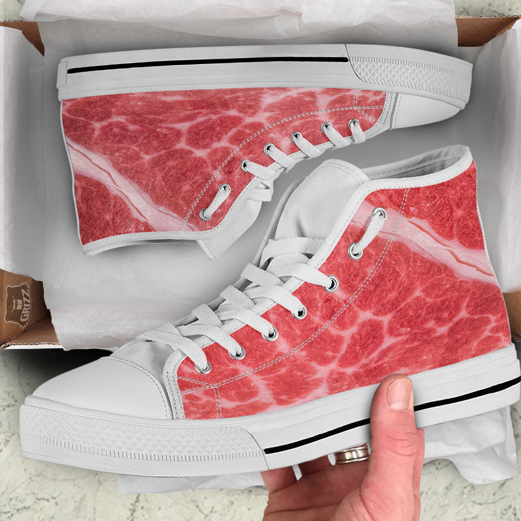 Meat Wagyu Beef Print White High Top Shoes-grizzshop