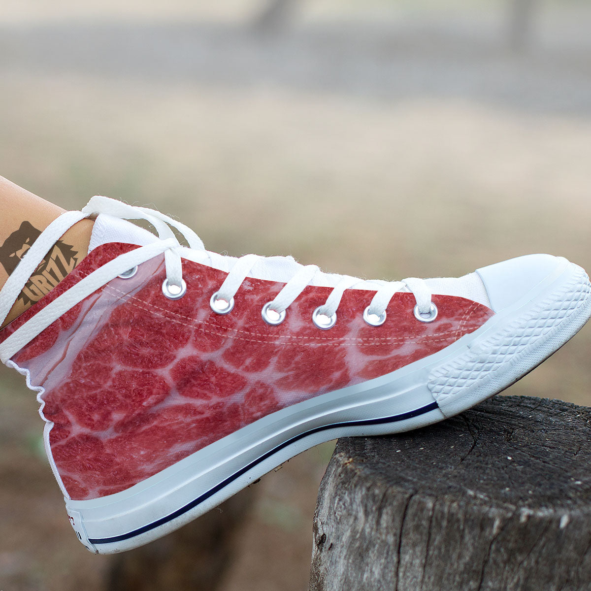 Meat Wagyu Beef Print White High Top Shoes-grizzshop