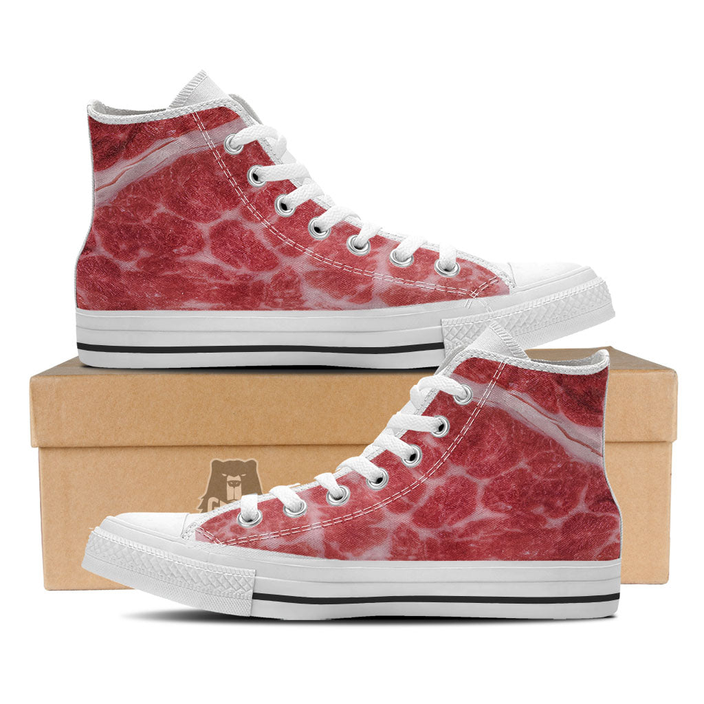 Meat Wagyu Beef Print White High Top Shoes-grizzshop