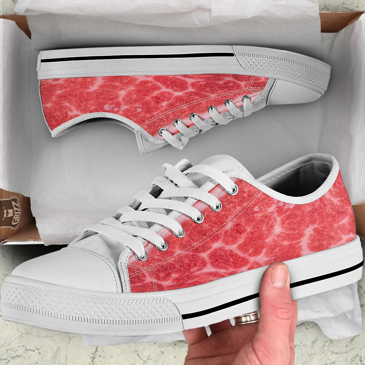 Meat Wagyu Beef Print White Low Top Shoes-grizzshop