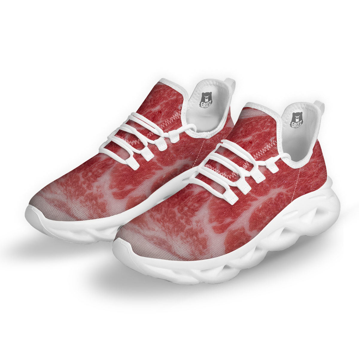 Meat Wagyu Beef Print White Running Shoes-grizzshop