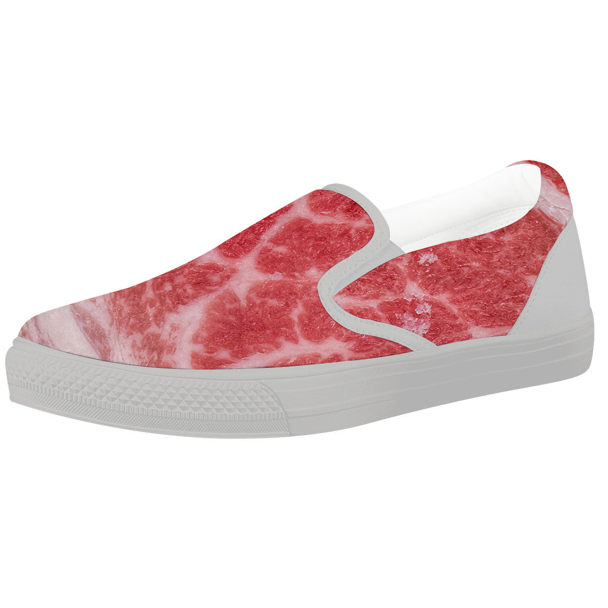 Meat Wagyu Beef Print White Slip On Shoes-grizzshop