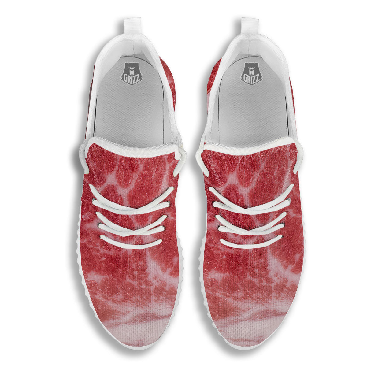Meat Wagyu Beef Print White Walking Shoes-grizzshop