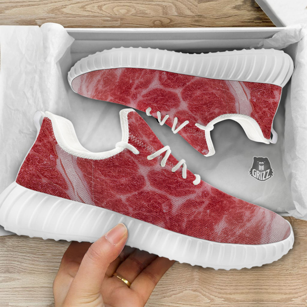 Meat Wagyu Beef Print White Walking Shoes-grizzshop
